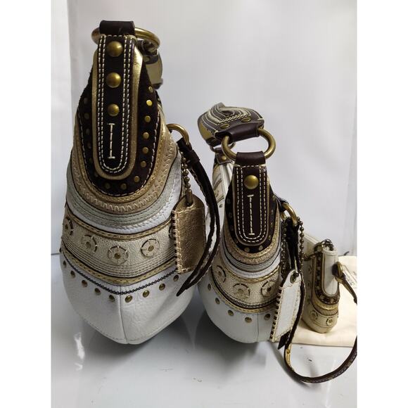 Coach Set of 3 Bags - Soho White Leather Stitched Grommet Studded Hobo Purses - Picture 6 of 12